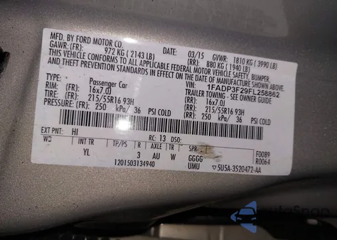 2015 Ford Focus Se z USA, uszkodzony, nr VIN 1FADP3F29FL258862